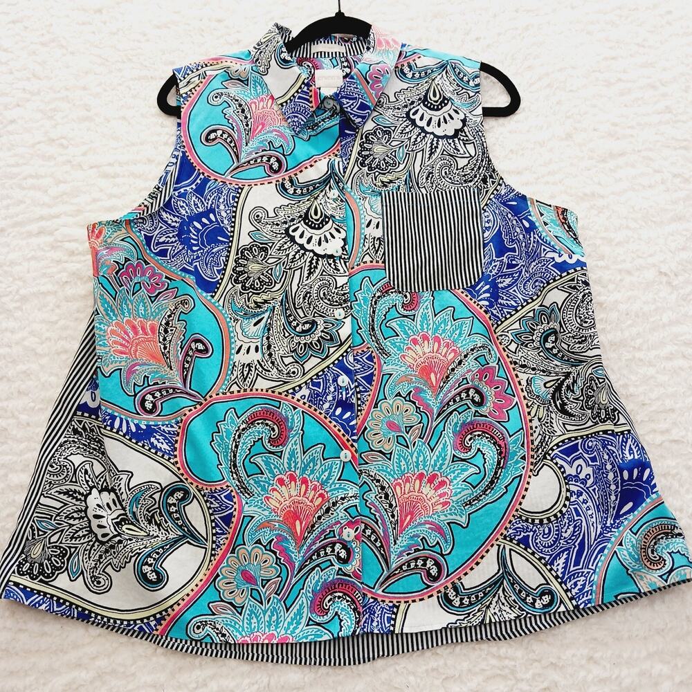 Blouse Pink Teal Stripe Resort Paisley Artcore Flamboyant Psychedelic Size XL